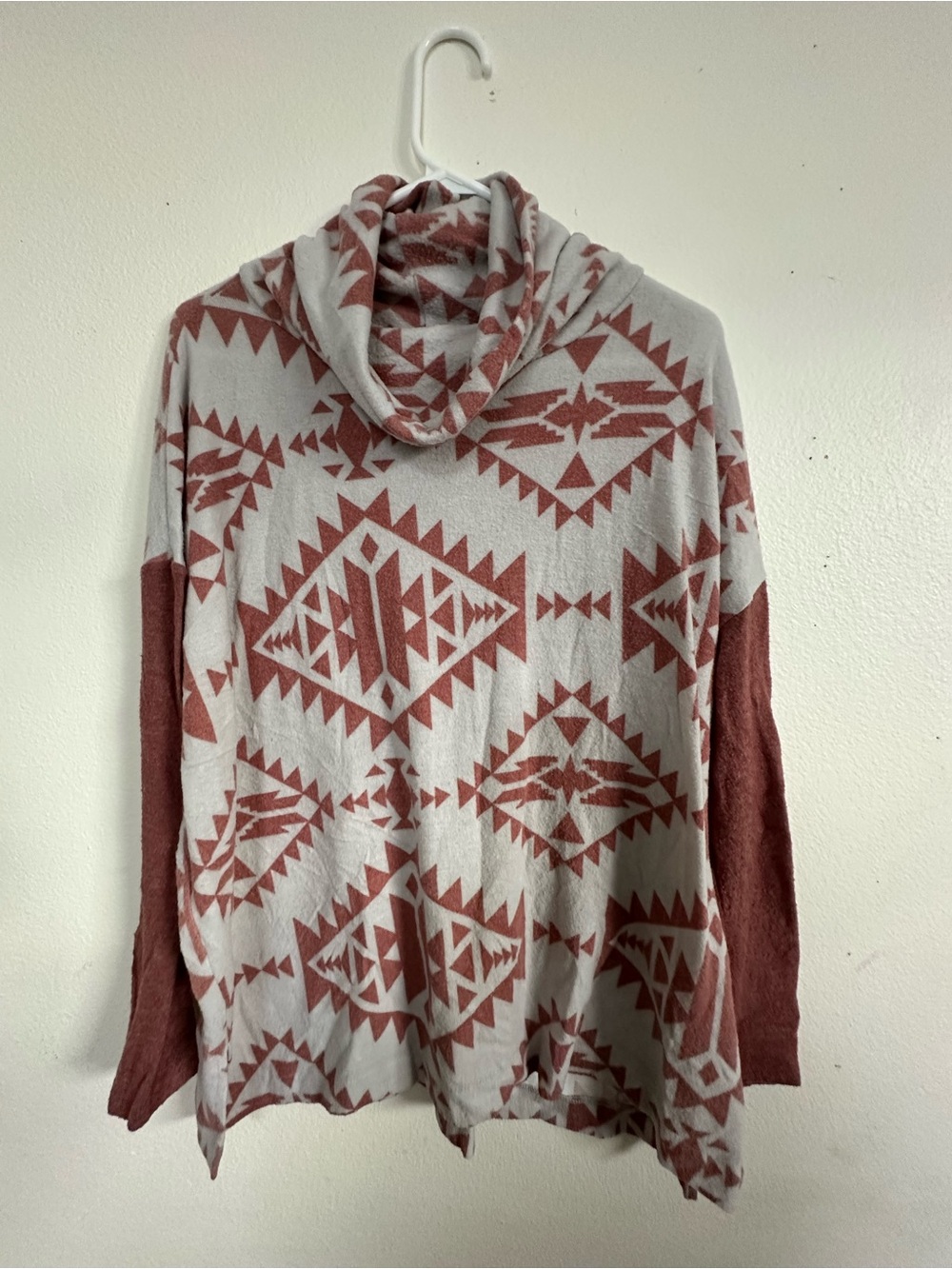 First Love Aztec Cowl Neck Sweater - Rose & Cream